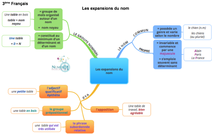 Exercices , cartes mentales leçons français 3ème gratuits spécial Dys
