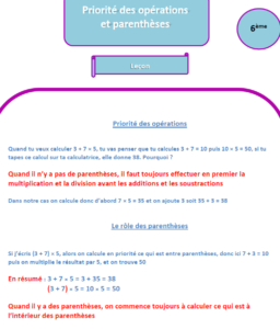 6ème Parenthèses et priorités des opérations