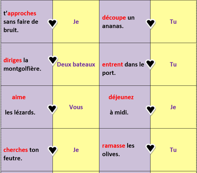 Accord sujet verbe Couleur