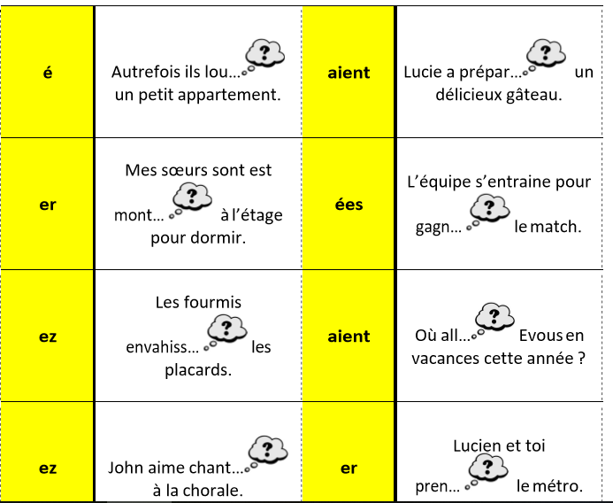 Jeu De Dominos Les Homophonies Verbales Er E Ait Aient Ez Ais