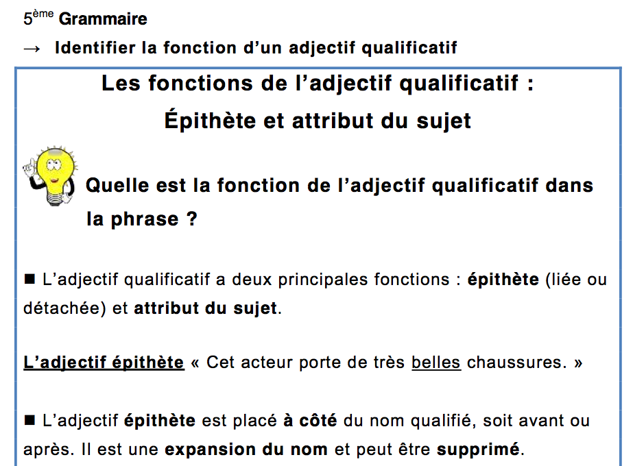 Exercice Adjectif Qualificatif épithète Et Attribut Cm2 Pdf